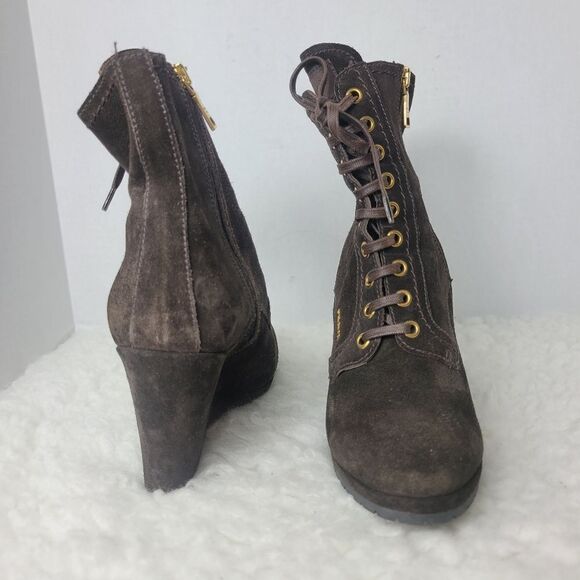 Prada Women's Wedge Boots Size 7  Brown Suede Lace Up Ankle Bootie Shoes #N4782 - Picture 5 of 10